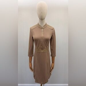 Ellen Tracy Beige Zip Front Long Sleeve Dress XS